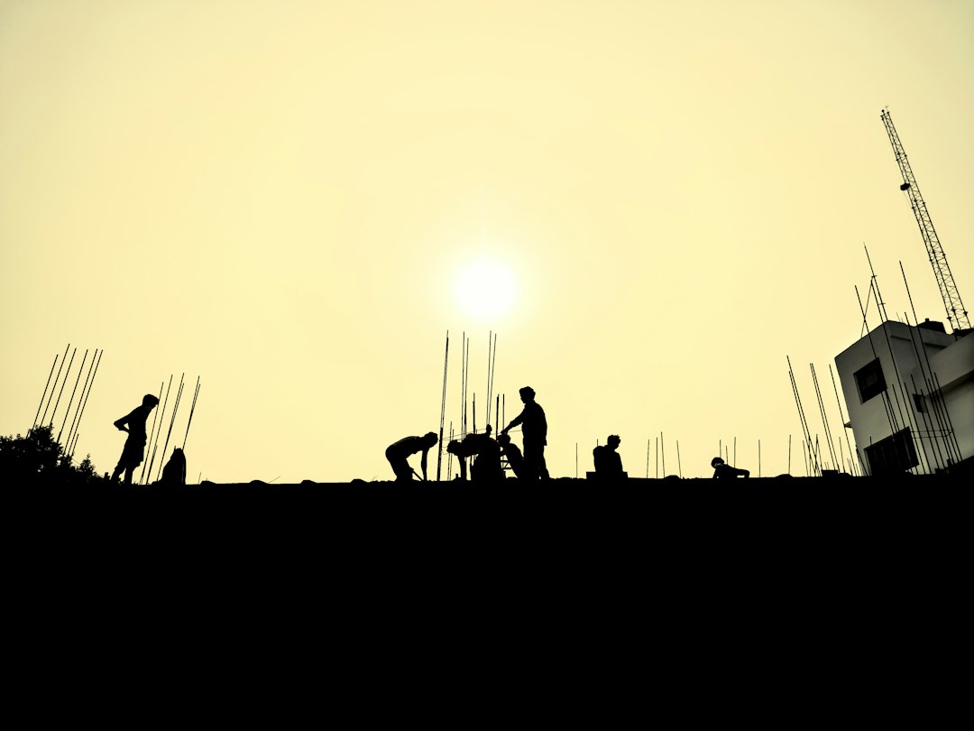 Construction workers at a building site in India