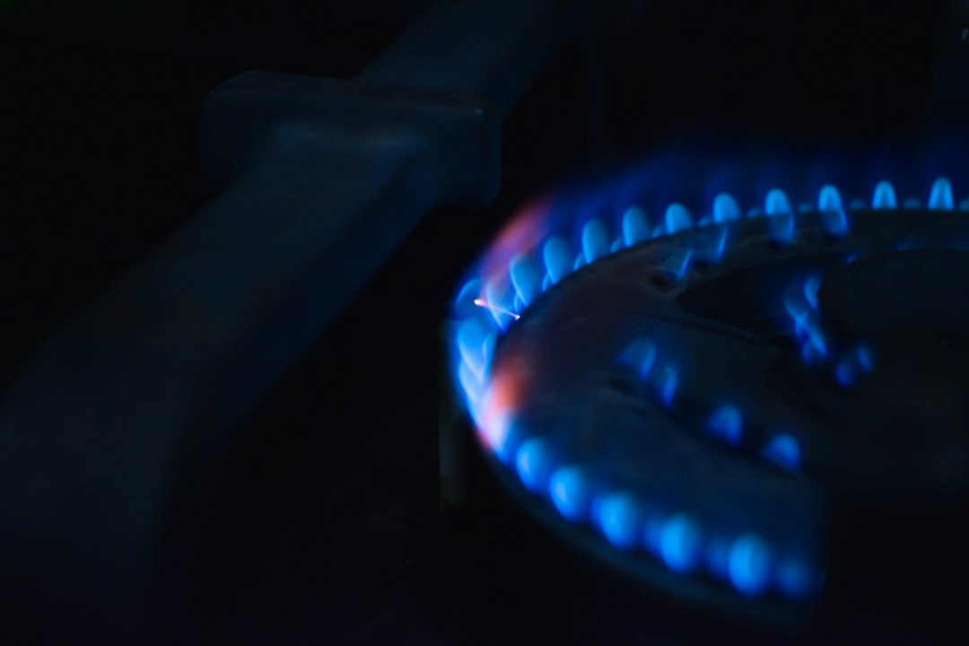 Blue flame on an LPG gas stove burner